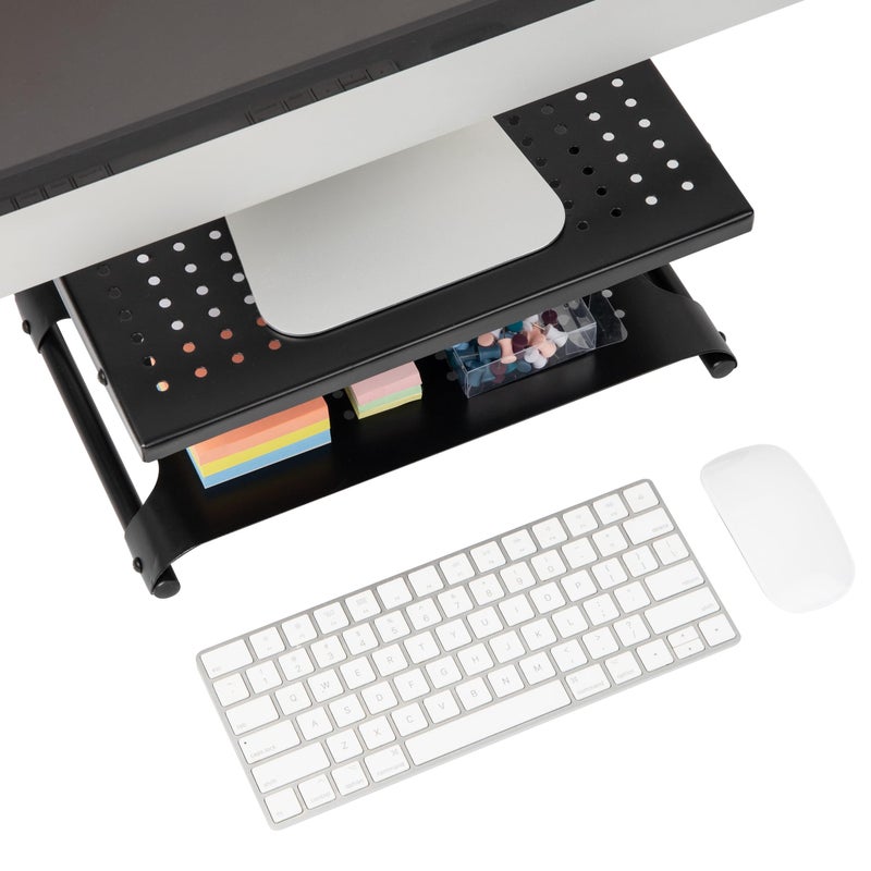 Mind Reader Monitor Stand, Ventilated Laptop Riser, Desktop Organizer, Storage, Office, Metal, 14"L x 12.5"W x 6"H, Black - Image 4